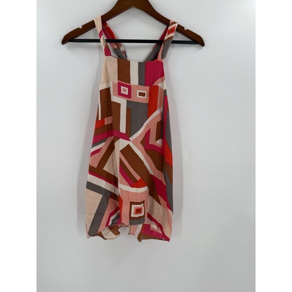 Nell Couture Multi Color Geometric Design Silk  Tank Top Blouse ZERO Easy Wear - Picture 8 of 9